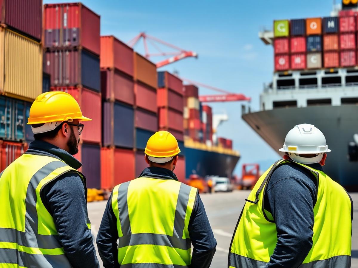 Freight workers at a cargo shipping port